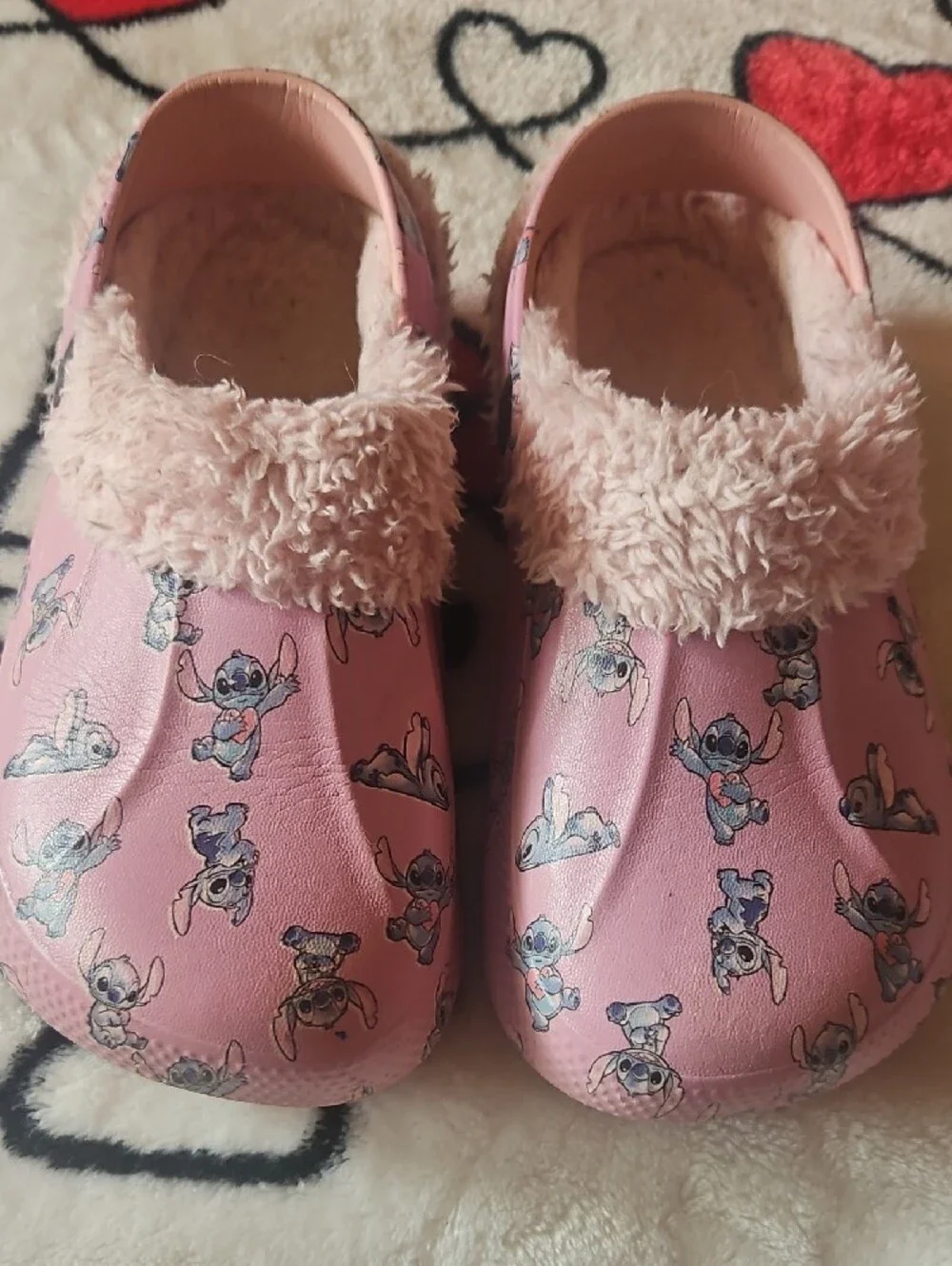 Pink Fuzzy-Lined Slip-On Clogs with Stitch Pattern